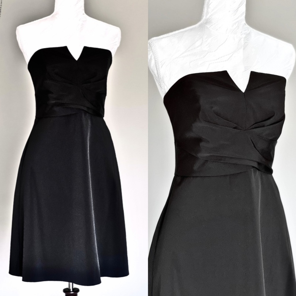 WHBM Strapless Black Satin Cocktail Dress with Sweetheart Notch